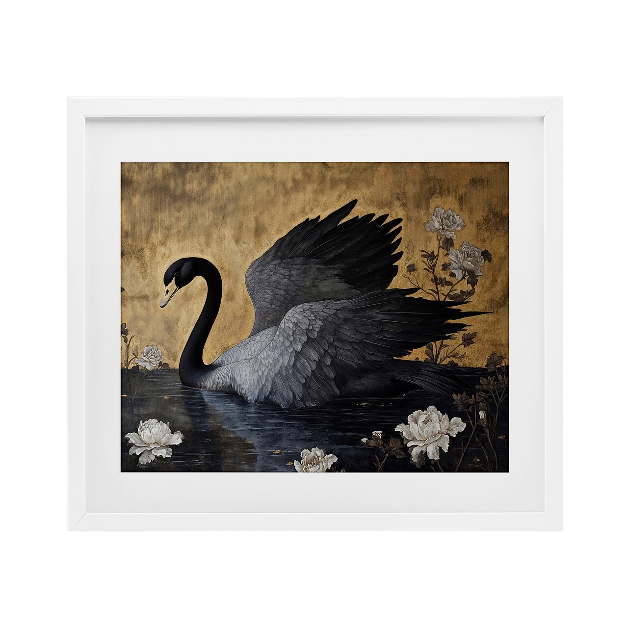 Stupell Industries Dark Swan on Lake Framed Print Under Glass, design by Jose Perez